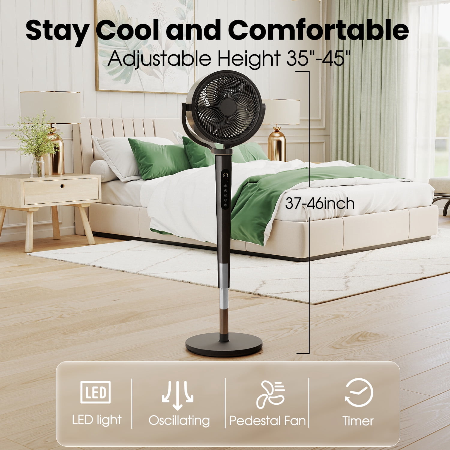 Pedestal Fan with Remote & Adjustable Height , Quiet 16 Speeds & 5 Modes, 120° Dual-Axis Oscillating Standing Fan,12H Timer for Home Office Bedroom