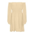 thumbnail image 6 of Laqbezok Women's Off Shoulder Ruffle Mini Dress, Long Lantern Sleeve Smocked Waist Sundress, Solid Color Casual A-Line Dress for Party Club, 6 of 8