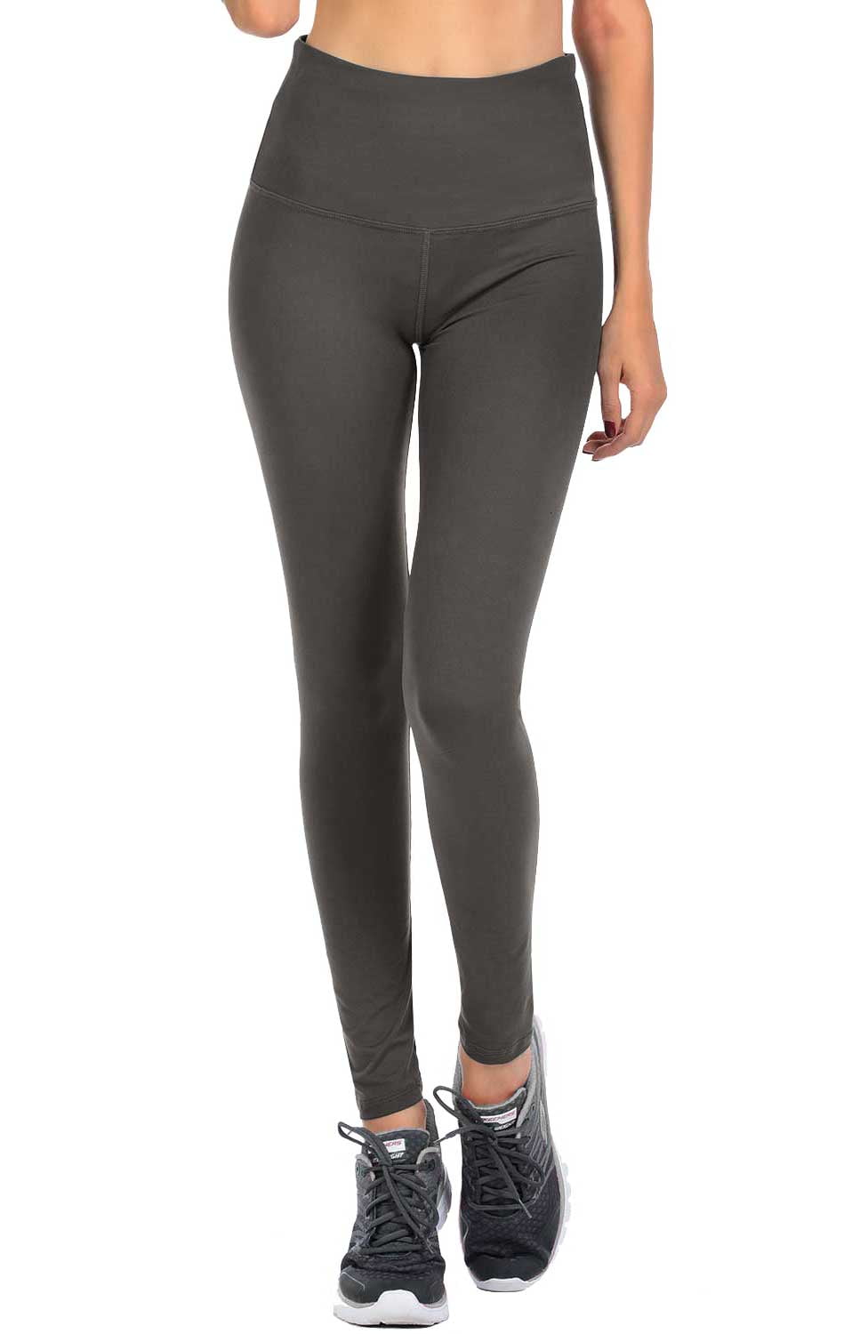 VIV Collection Signature Leggings Yoga Waistband Soft and Tension w/Hidden Pocket (L, Charcoal