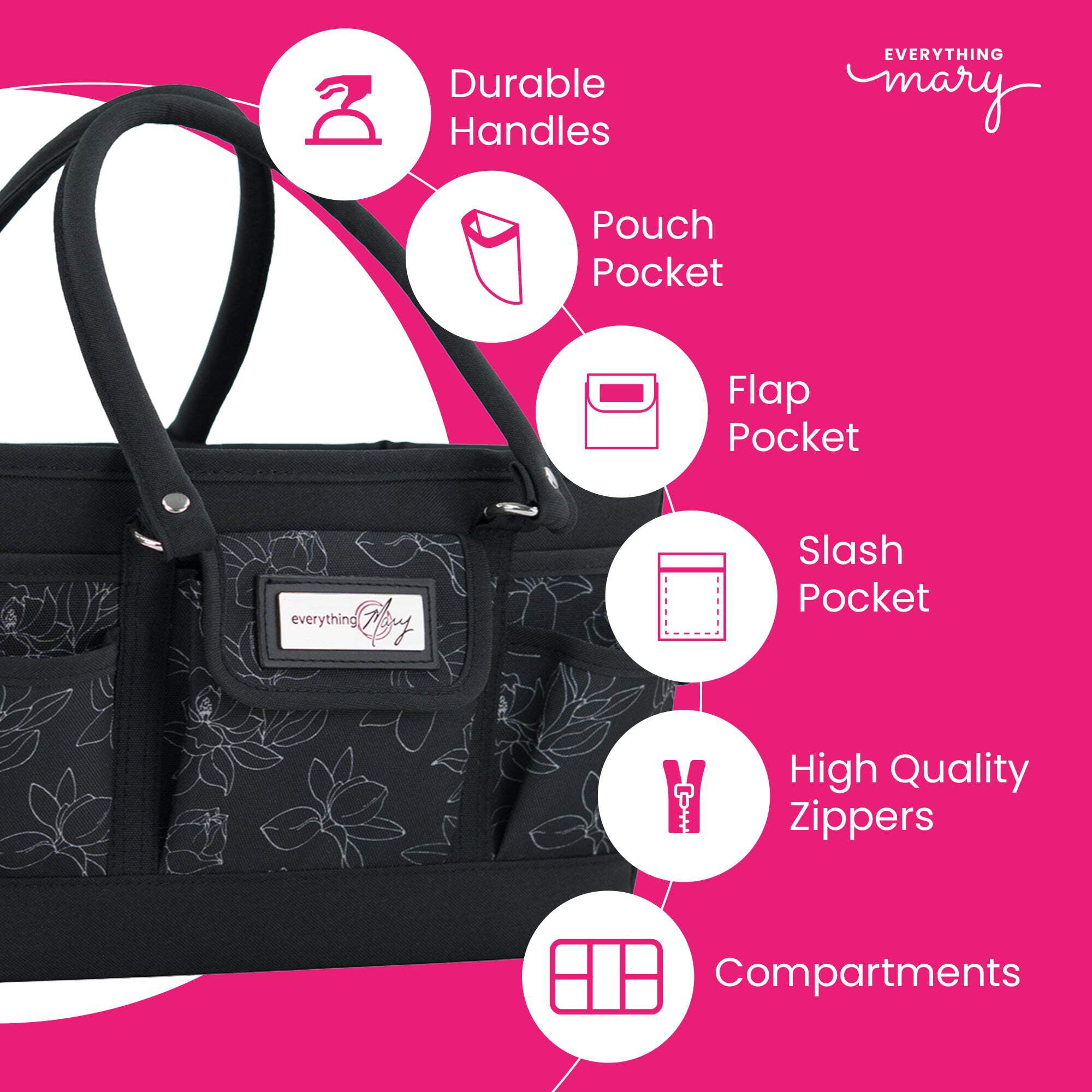 Deluxe Store  Tote Craft Organizer, Black  White Floral