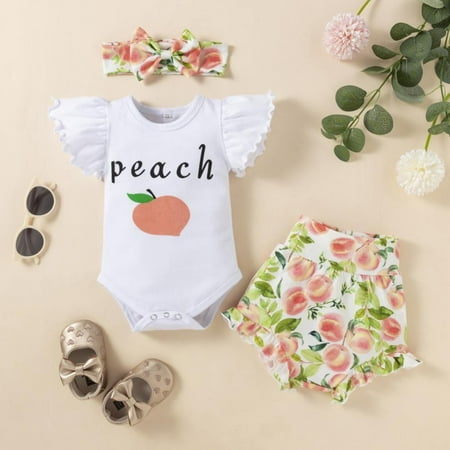 

GYRATEDREAM Newborn Baby Girl Romper Jumpsuit Bodysuit +Pants Shorts+Headband Outfit Set 0-12 Months