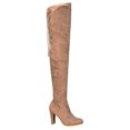 thumbnail image 4 of Womens Stretchy Thigh High Pull String Chunk Heel Combat Boots (6, Taupe Suede), 4 of 4