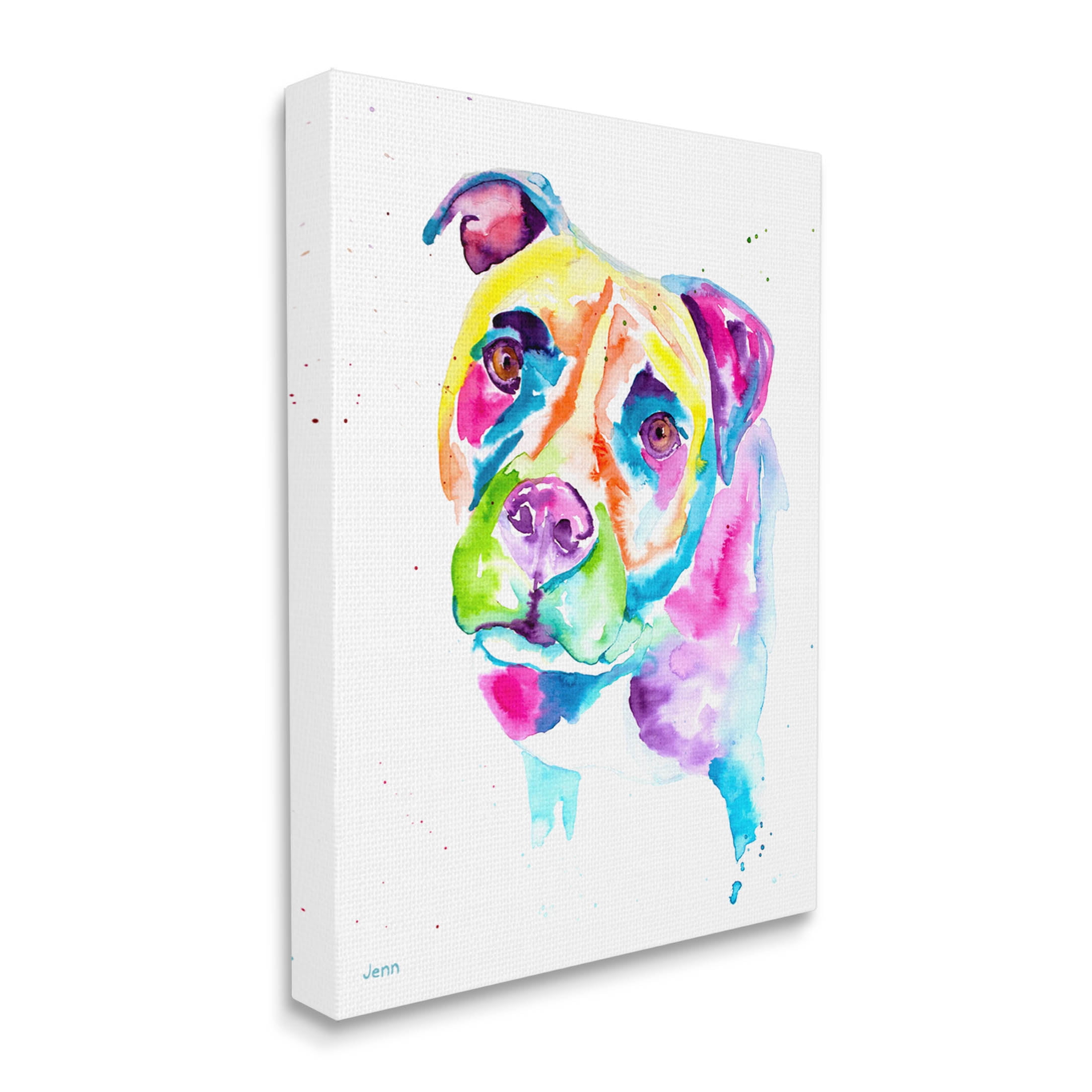 Pit Bull Casual Watercolor Style Animals & Insects Graphic Art Gallery Wrapped Canvas Print Wall Art