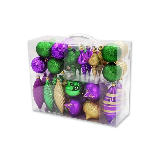 40 Pack Green, Gold, Purple Assorted Ornaments