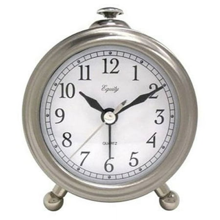 Equity Metal Quartz Alarm Clock 25655 - Analog Tabletop Alarm - Silver