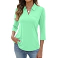 thumbnail image 2 of Inglocry Womens V Neck Polo Shirts 3/4 Sleeve Collared Tops Loose Casual Tunic Blouses with Pocket Mint Green 3XL, 2 of 8