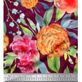 thumbnail image 1 of Soimoi Red Rayon Fabric Leaves,Peach & Pink Floral Decor Fabric Printed BTY 42 Inch Wide, 1 of 1