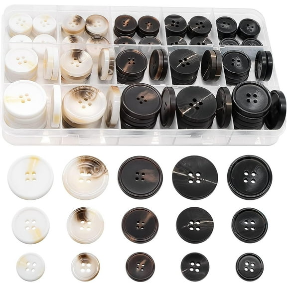 110Pcs Mixed Sewing Buttons, 4-Hole Craft Round Blazer Buttons, 5 Color 3 Size(15mm,20mm,25mm) Suit Coats Resin Button, Suitable for Variety Clothing Sewing, DIY Craft(White)
