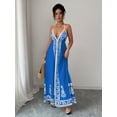 thumbnail image 4 of Royal Blue Floral Embroidered Deep V-Neck Halter Maxi Dress For Women Boho Beach Vacation Long Dress, 4 of 7