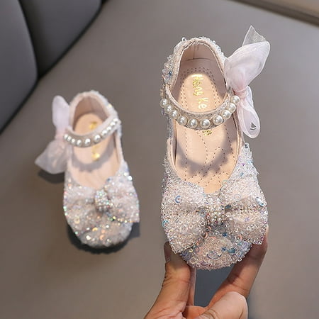 

kpoplk Toddler Sandals Girl Performance Dance Shoes For Girls Childrens Shoes Pearl Rhinestones Shining Kids Princess Shoes(Pink)