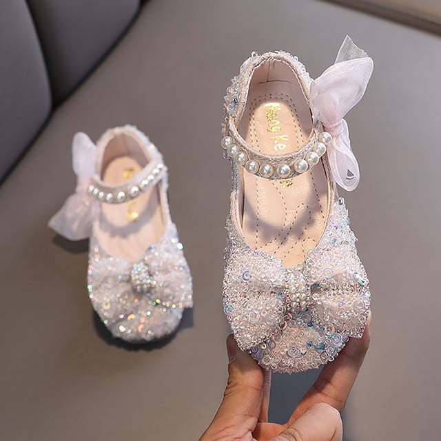 YOUSNH Performance Dance Shoes for Girls Childrens Shoes Pearl Rhinestones Shining Kids Princess Shoes Baby Girls Shoes for Party and Wedding Girls Sandals Pink 10