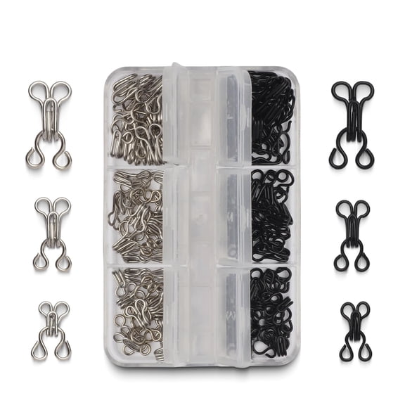 36 Pairs Hook and Eye Sewing Kit , Black & Silver Bra Hooks and Eyes Replacement Set, Multi-Size Metal Fasteners with Storage Box for Clothing Repair, Underwear Alteration, DIY Craft