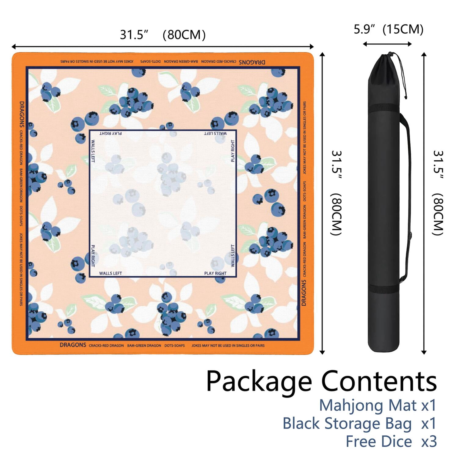 Floral Mahjong Mat with Rules, 31.5*31.5in Anti Slip American Mahjong Mat for Table, Noise Reduction, Neoprene Mah jongg Mats with Carrying Bag & 3 Dices, Mahjong Set Gift, Board Tile Games Mats