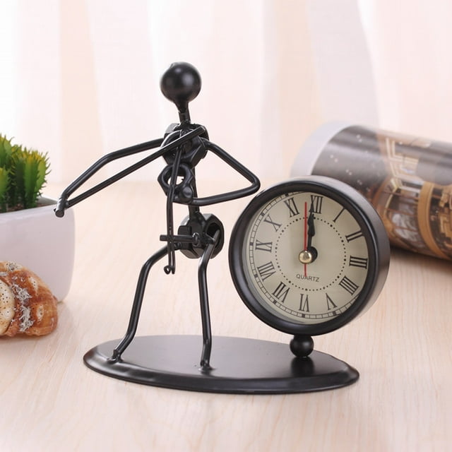 Ctnporpo Creative Iron Stainless Steel Small Desk Clock Iron Retro Personality Clock Gift Birthday Gift Iron Table Alarm Clock with Musical Instruments Gadgets Decoration Craft Desktop Ornament