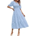 thumbnail image 4 of Holiday Women's Summer Solid Color Dresses Fashionable O Neck Half Sleeve Elegant Party Dresses for Women Oversized Casual Chiffon Midi Dress-9-M, 4 of 7