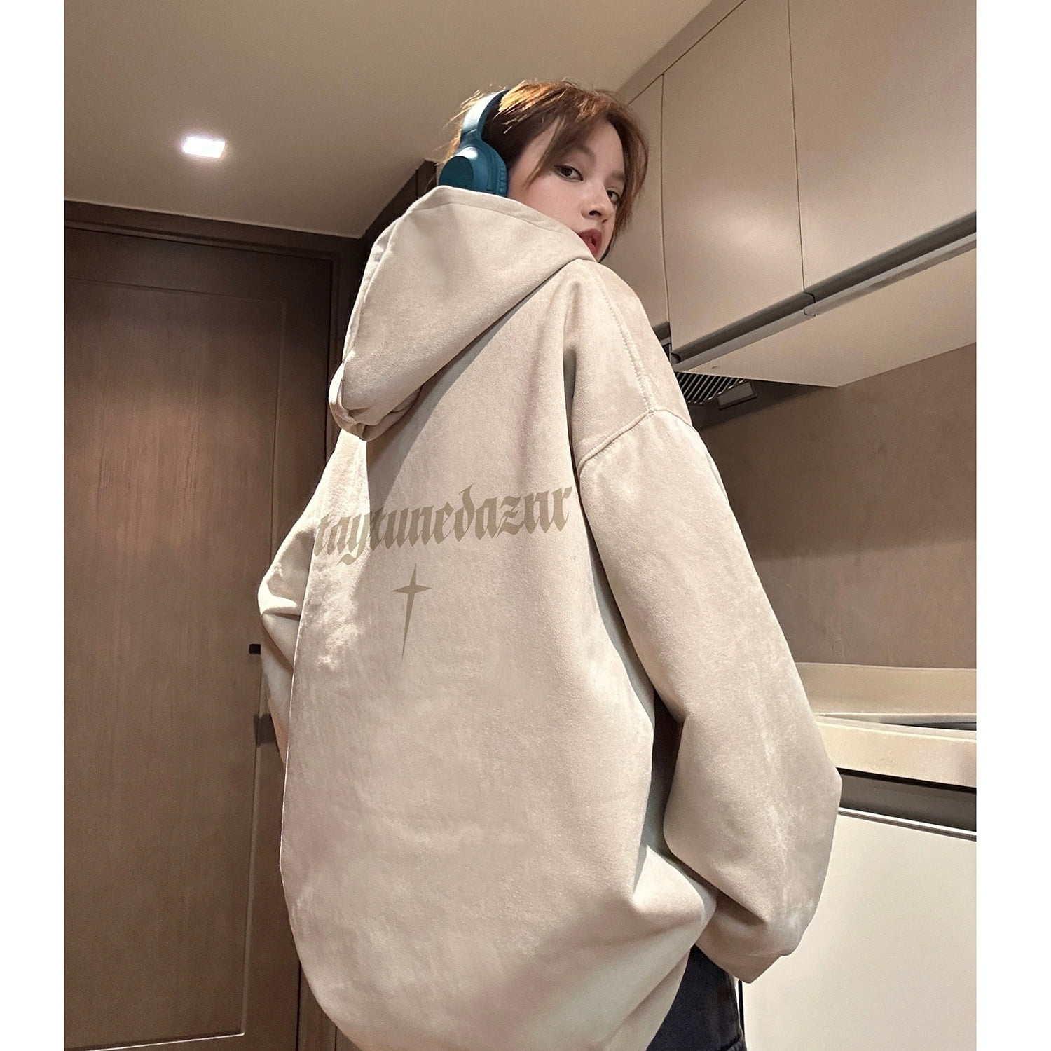 Spring Suede Hoodie Couple'S Hooded Sweatshirt Beige 2Xl