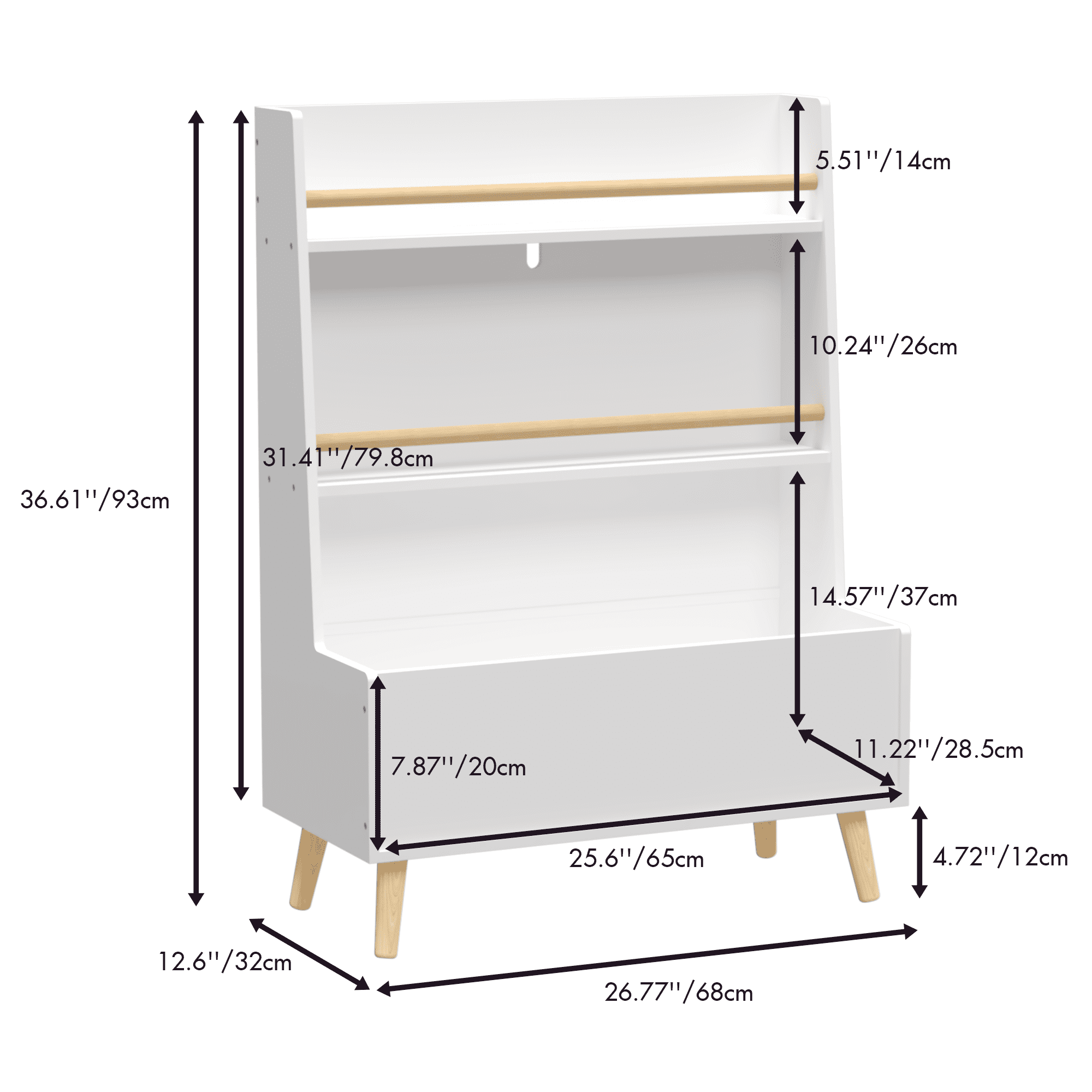 Gewnee Wooden Kids Bookshelf Toy Organizer Storage Bookcase with 3 Drawers,White for Child
