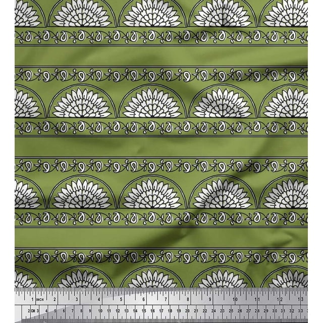 Soimoi Poly Georgette Fabric Leaves,Floral & Paisley Block Print Fabric by The Yard 42 Inch Wide