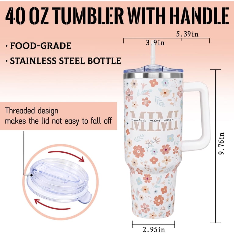 Mimi Stainless Steel Tumbler 40oz, Leak-Proof, Vacuum Insulated