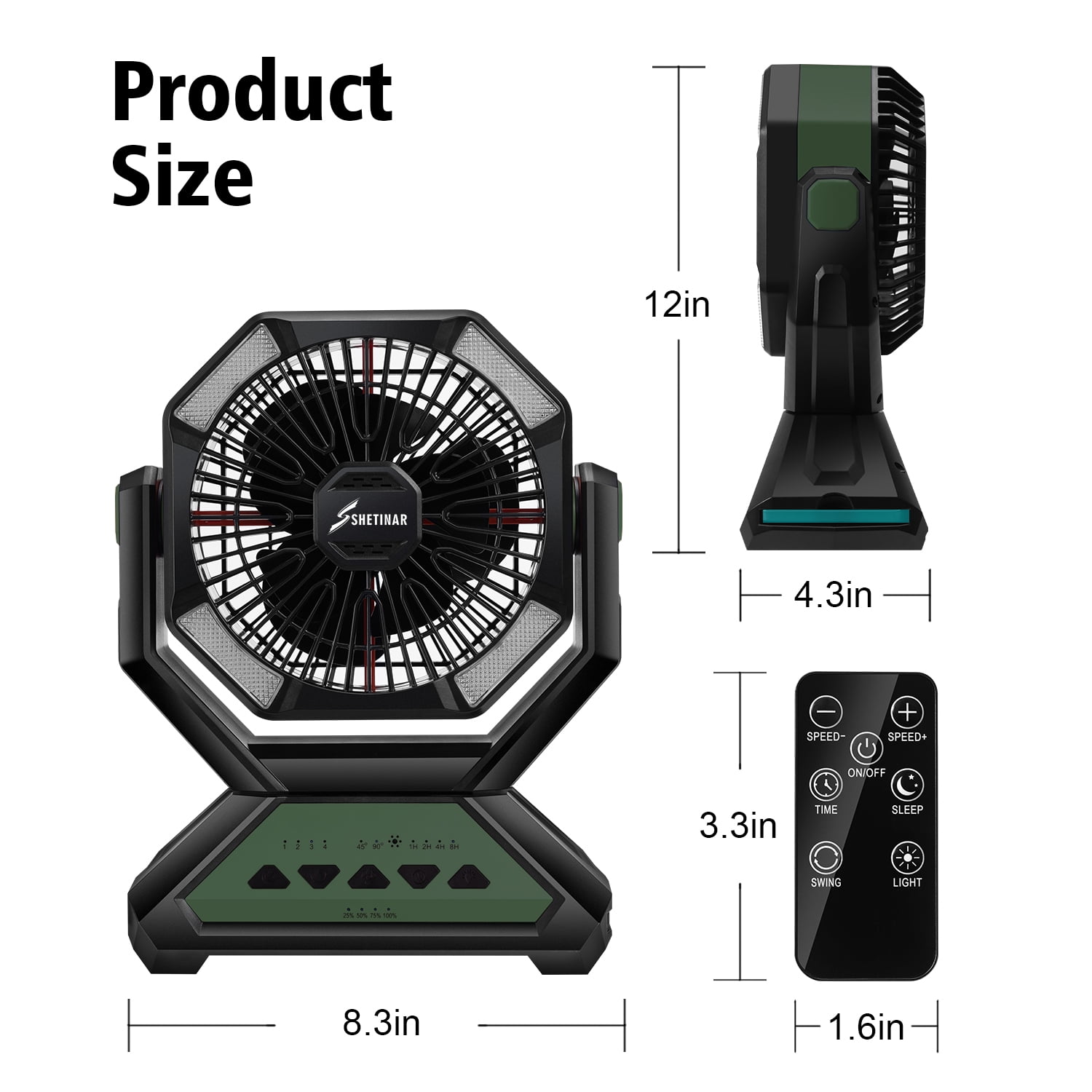 SHETINAR 20000mAh Camping Fan Battery Powered Fan 4-Speed Tabletop Fan with Charging, Hooks, Timer, Portable Fan for Office,Bedroom,Outdoor,Power Outage,Hurricane,Travel.Green