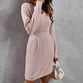 thumbnail image 4 of Quinlirra Sweater Dresses for Women 2024 V Neck Ladies Fashion Solid Color V-neck Drop Shoulder Long Sleeve Waist Waist Knitted Sweater Dress Pink L, 4 of 5