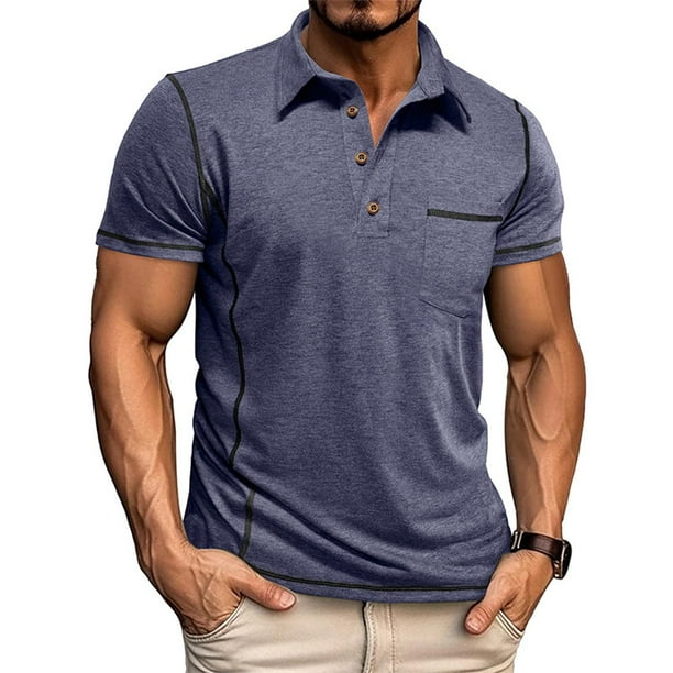 pstuiky camisetas de hombre, Camisa tipo cárdigan informal de punto liso con manga corta y bolsillo con solapa para hombre camisas casuales para hombre xxxl