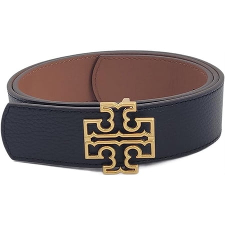 Tory Burch 141742 Britten Logo Black/Classic Tan With Gold Hardware 1.5 Inch Width Reversible Women's Belt Size Large