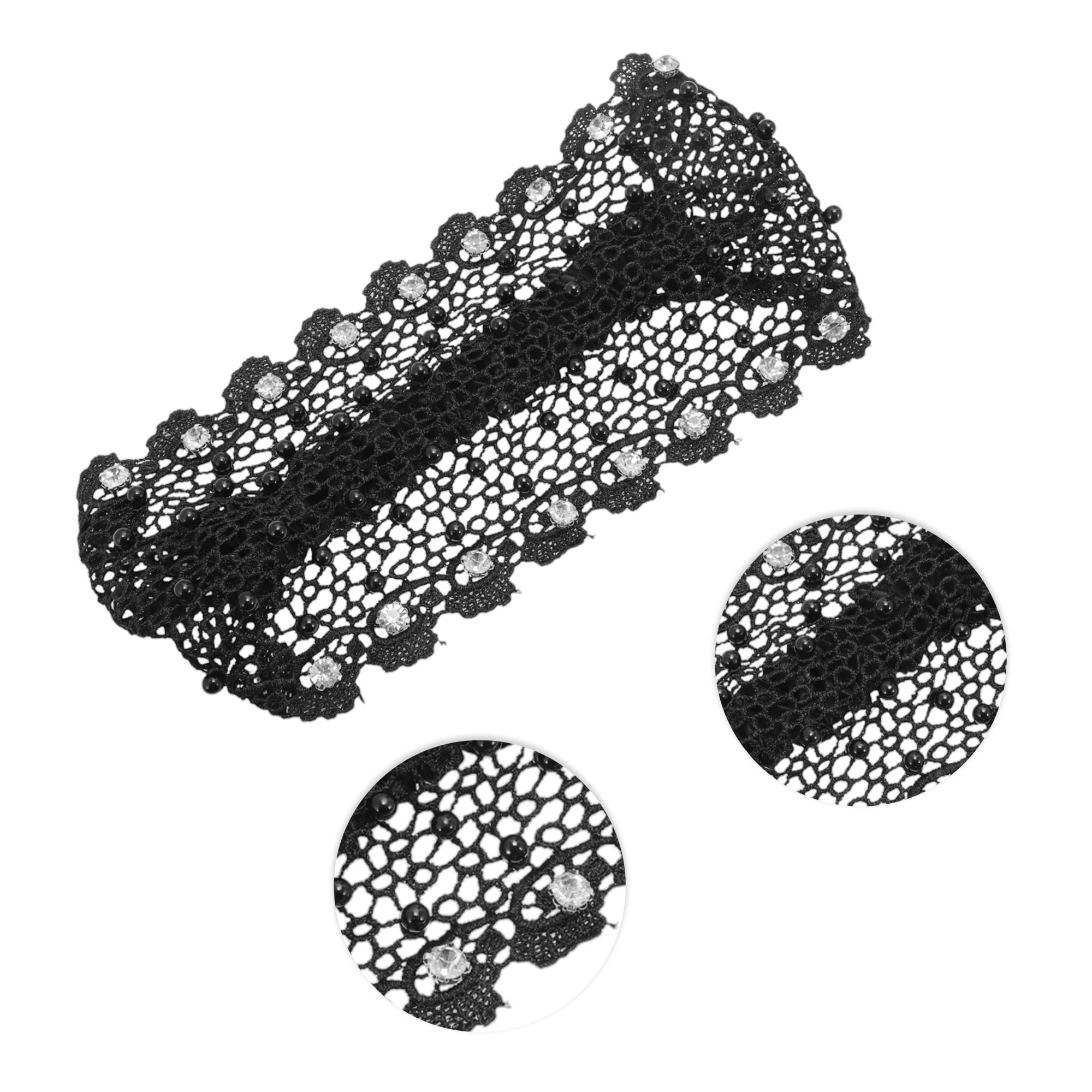 Unique Bargains 1pc Stylish Bead Hollow Wide Headwrap Black