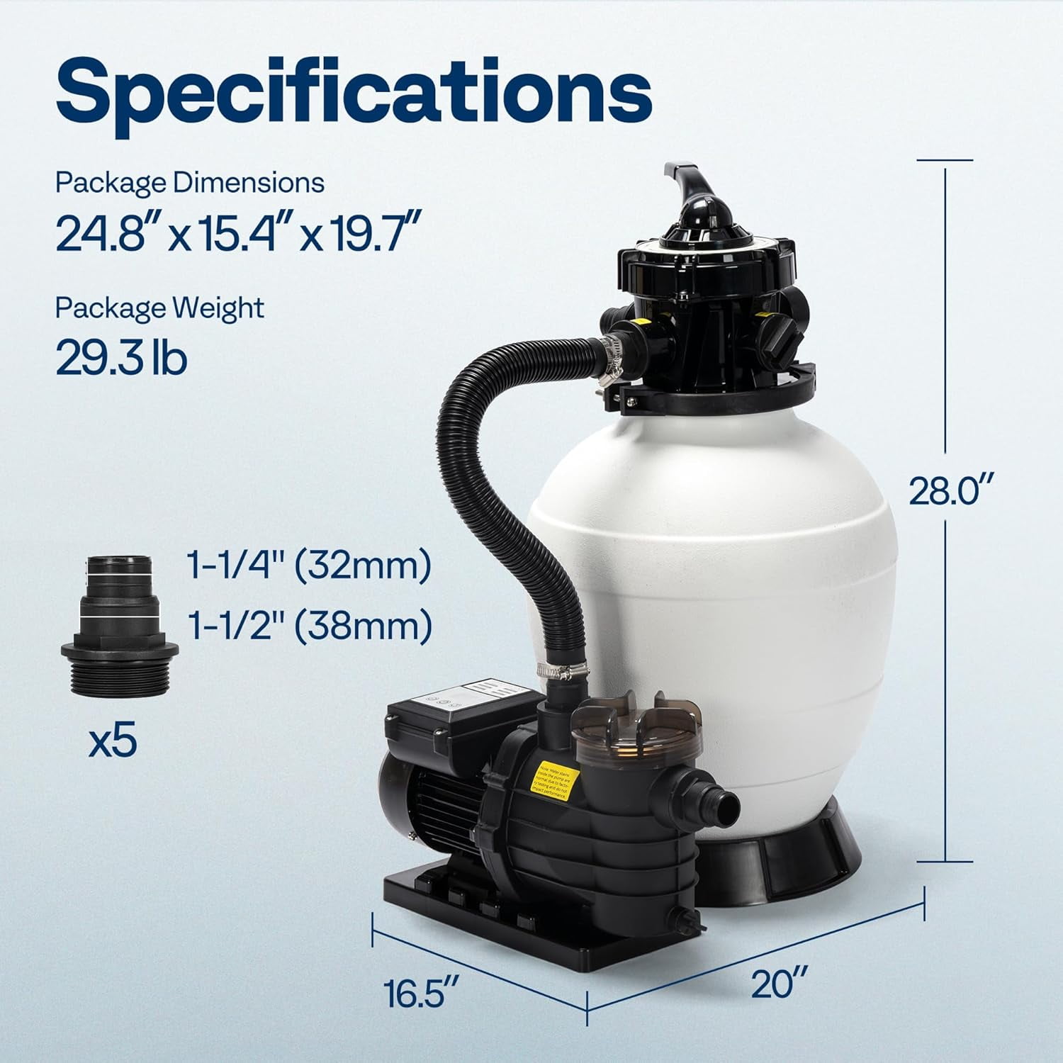 SPECSTAR 13" Sand Filter Pump with 1/2 HP Motor, 2640 GPH w/Timer for in/Above Ground Pools up to 14,000 Gallons, 7-Way Valve with 55-Pound Sand Capacity