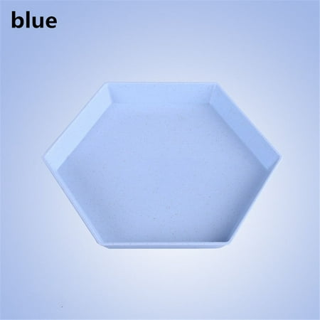 

Snacks Tray Dishes Multifunctional Fruit Plate Hexagon Tray Wheat Straw Thicken Dessert Plates BLUE