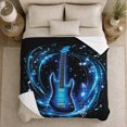 thumbnail image 5 of Blue Electric Guitar with Music Notes, Energetic Graphic Style for Guitar Lovers, Neon Sound Swirl and Father's Day Gift, Cozy Flannel Blanket for Music Room and Bedroom, Home Decor, 5 of 8