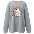 thumbnail image 4 of Womens Oversized Sweatshirts Vintage Halloween Ghost Bow Pumpkin Graphic Crew Neck Long Sleeve Pullover Streetwear Party Top Fall Winter Oversized Sweatshirts Grey M, 4 of 4
