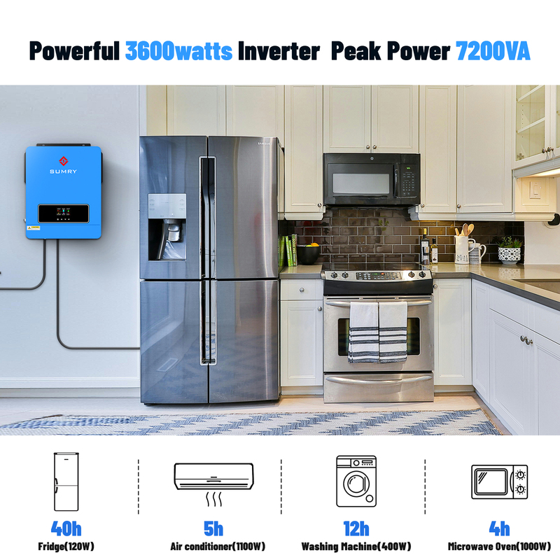 3.6kw Hybrid Solar Inverter 110/120v 24v Dual Output with MPPT 120A 60-450v 50/60hz Home Inversor Pure Sine Wave