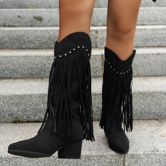 JUSLIO Boots for Women,Mid Calf Boots Fashion Casual Pointed Toe Comfort Solid Color Lightweight Boots