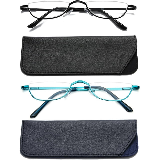 Viseng Half Frame Reading Glasses for Women Men Slim Half Moon Lens Readers Metal Semi Rimless Eyewear