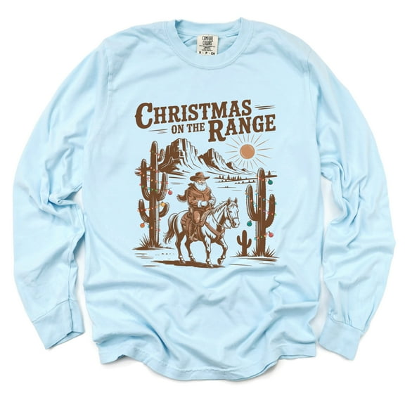 Christmas on the Range - Women's Garment Dyed Long Sleeve Graphic T-Shirt
