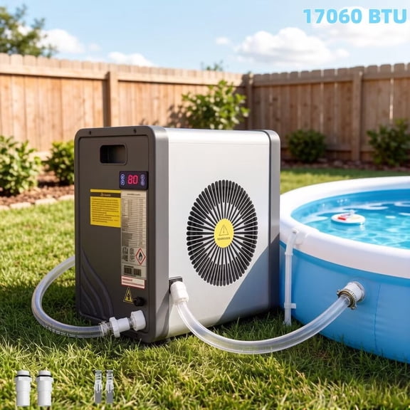 Lilypelle 17060 BTU Swimming Pool Heat Pump Electric Pool Heater for Above Ground Pools Up to 5000 Gallons, Heating and Cooling Pool Heater 115VAC/1Ph/60Hz,4.1COP,IPX4