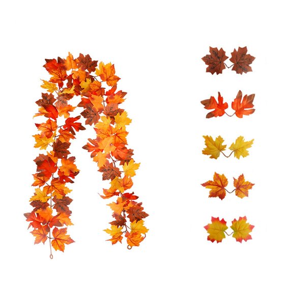 Autumn Maple Leaf Vine Garland Hanging Decoration Thanksgiving Halloween Fall Festival Party Indoor Outdoor Foliage 68.9"