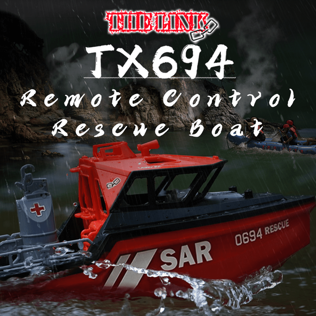 TX694 1:32 Scale High Speed RC Rescue Boat, 2.4G Wireless Electric RC Boat with Brushless Motor & Waterproof Hull for Pools, Rivers & Lakes