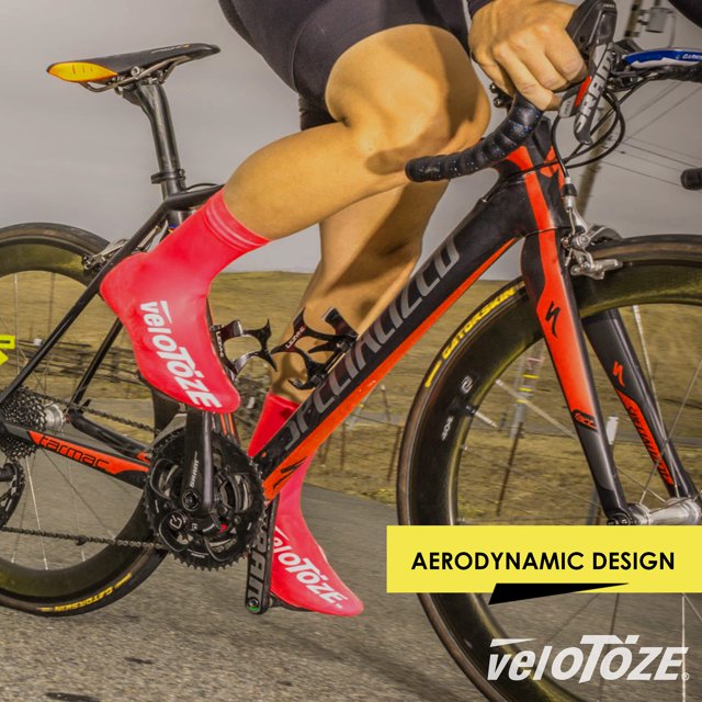 Velotoze Tall Shoe Cover 2.0 - Covers Road Cycling Shoes - Water-Proof Windproof Overshoes For Bike Rides In Spring Fall Winter Rainy Cold Weather - Bright Colors Make Road Biking Trips Safer Red