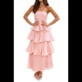 thumbnail image 2 of Vestido de Verano Sin Tirantes para Mujer, con Volantes, , Liso, Espalda Descubierta, Fruncido, Elegante, Fluido, para Playa. Rosa L, 2 of 10