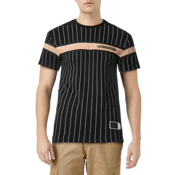 Ma Croix Mens Hipster Zipper Chest Pocket Pinstripe Short Sleeve T Shirt