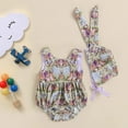 thumbnail image 5 of KAUOD Baby Girl Easter Outfit Toddler Sleeveless Bodysuit Romper Floral Bunny Printed Jumpsuit with Cute Rabbit Ears Hat Set, 5 of 9