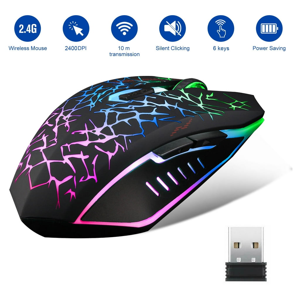 TSV Rechargeable Wireless Gaming Mouse, USB Computer Mouse, 2.4G LED