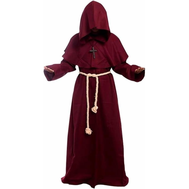Albornoz de sacerdote, fraile medieval, capucha, monje renacentista, disfraz de monje con capucha