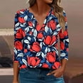 thumbnail image 2 of CYMMPU 3/4 Sleeve V Neck Blouses for Women Dressy Casual Spring Tops Flower Pattern Tunic Tops Fall Fashion Shirts Loose Fit Business Elegant Work Topss Multicolor XXXXL, 2 of 5