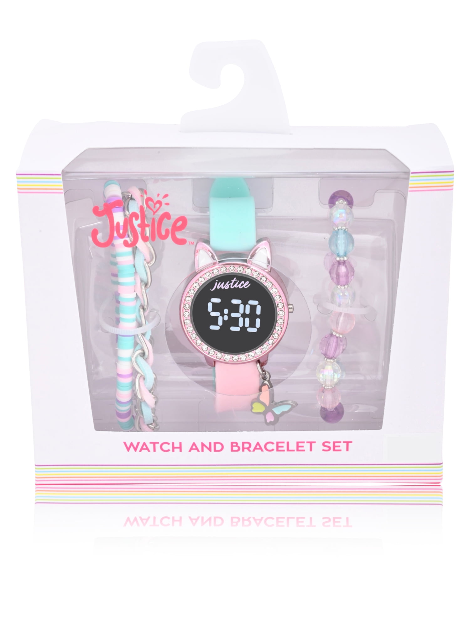 Justice 4pc Unisex Children's LED Watch Set with Hanging Charms and Bracelet in Multi-Pastel - JSE40061WM