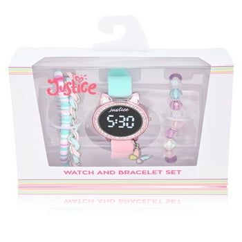 Justice 4pc Unisex Children's LED Watch Set with Hanging Charms and Bracelet in Multi-Pastel - JSE40061WM