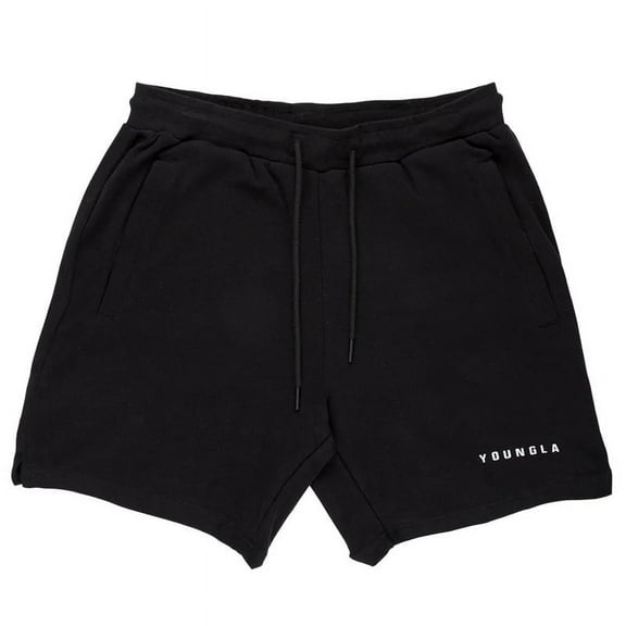YOUNGLA Men Solid Sports Shorts Pockets Casual Elastic Waist Drawstring Running Short Pants