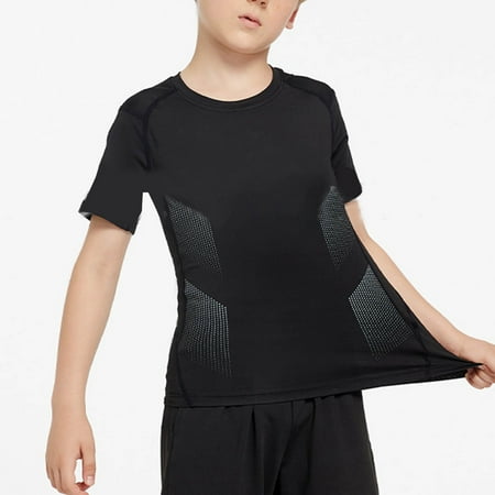 XMMSWDLA Playtime Outfit Tee Boys Compression Shirt Short Sleeve Basketball Undershirt Kids Athletic Base Layer T-Shirt Black Lightweight Summer Tee